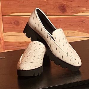 DKNY Block Loafer White Black Logo Leather